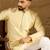 Men beige silk blend solid printed straight kurta