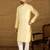 Men beige silk blend solid printed straight kurta