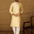 Men beige silk blend solid printed straight kurta