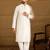 Men white silk blend solid printed straight kurta