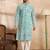 Men teal viscose rayon solid printed straight kurta
