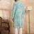 Men teal viscose rayon solid printed straight kurta