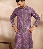 Men purple viscose rayon solid printed straight kurta
