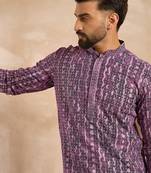 Men purple viscose rayon solid printed straight kurta