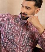 Men brown viscose rayon solid printed straight kurta