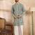 Men green silk blend solid embroidered straight kurta