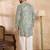 Men green silk blend solid embroidered straight kurta