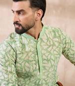 Men green viscose rayon ethnic motifs embroidered straight kurta