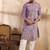 Men lavender silk blend solid embroidered straight kurta