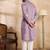 Men lavender silk blend solid embroidered straight kurta
