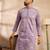 Men lavender silk blend solid embroidered straight kurta