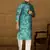 Men blue cotton batik embroidered straight kurta