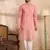 Men pink cotton solid embroidered straight kurta