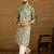 Men sea green cotton batik embroidered straight kurta