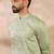 Men olive silk blend solid embroidered straight kurta
