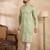 Men olive silk blend solid embroidered straight kurta