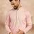 Men pink silk geometric embroidered straight kurta