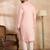 Men pink silk geometric embroidered straight kurta