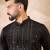Men black silk blend geometric embroidered straight kurta