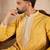 Men yellow silk blend solid embroidered straight kurta