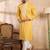 Men yellow silk blend solid embroidered straight kurta