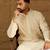 Men off white cotton solid printed straight kurta
