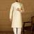 Men off white cotton solid printed straight kurta