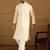 Men off white cotton solid printed straight kurta