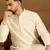 Men beige cotton solid printed straight kurta