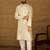 Men off white cotton solid printed straight kurta