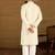 Men off white cotton solid printed straight kurta
