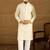 Men off white cotton solid printed straight kurta