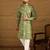 Men green viscose rayon solid embroidered straight kurta