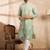 Men blue silk blend ombre embroidered straight kurta