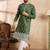 Men green silk blend solid embroidered straight kurta