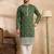 Men green silk blend solid embroidered straight kurta