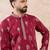 Men maroon silk blend solid embroidered straight kurta