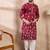 Men maroon silk blend solid embroidered straight kurta