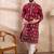 Men maroon silk blend solid embroidered straight kurta