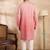 Men pink silk blend ombre embroidered straight kurta