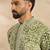 Men green viscose rayon batik embroidered straight kurta