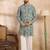 Men green viscose rayon batik embroidered straight kurta