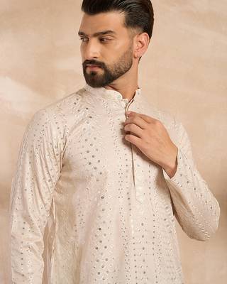 Men blue silk blend ombre embroidered straight kurta 1