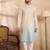 Men blue silk blend ombre embroidered straight kurta