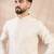 Men off white silk blend solid embroidered straight kurta