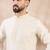 Men off white silk blend solid embroidered straight kurta