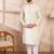 Men off white silk blend solid embroidered straight kurta