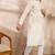 Men off white silk blend solid embroidered straight kurta