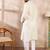 Men off white silk blend solid embroidered straight kurta