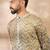 Men green silk blend solid embroidered straight kurta